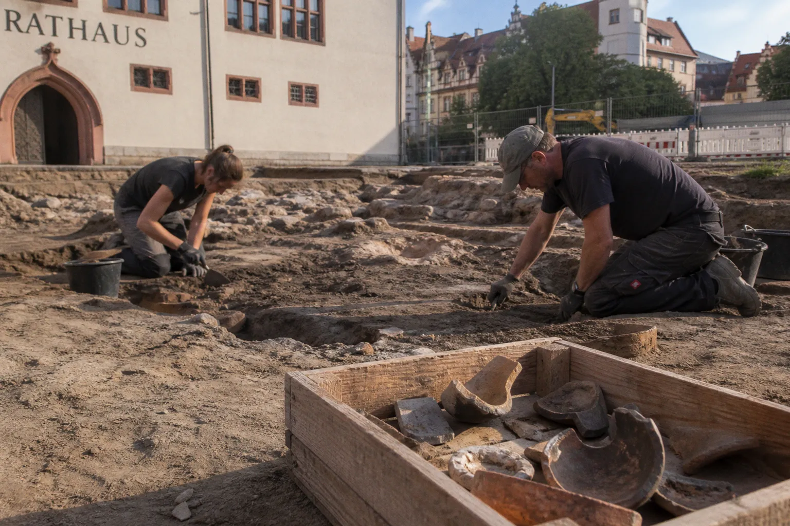Archäologische Spurensuche: Erfurter Rathausparkplatz gibt mittelalterliche Geheimnisse preis